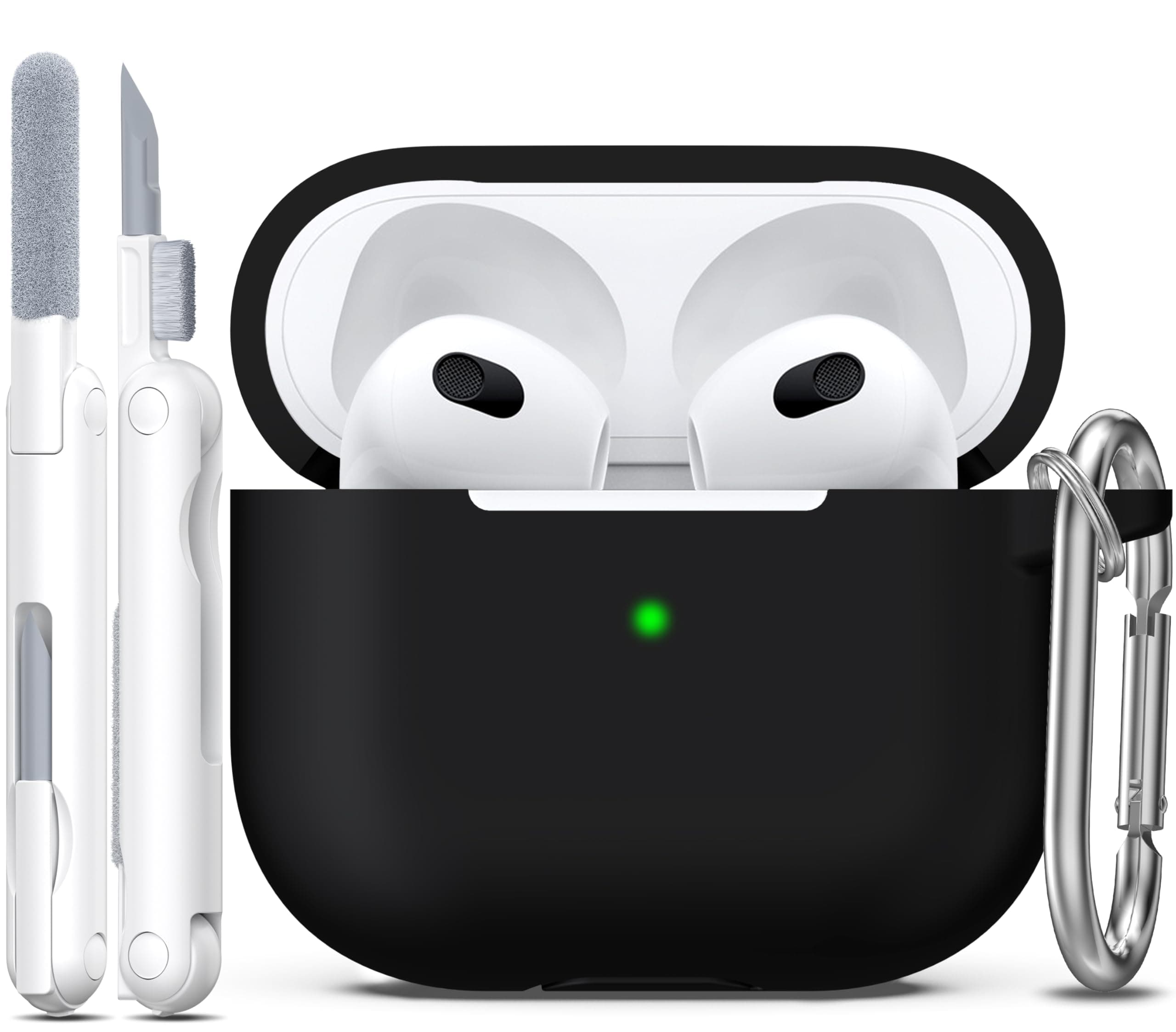 R-fun Compatible with AirPods 3rd Generation 2021 Charging Case Cover, Soft Silicone Protective Case Compatible with Apple Airpod 3 Gen with Cleaner Kit & Keychain, Black