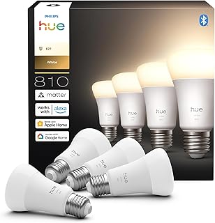 Philips Hue Ampoule LED connectée A60, Lumière blanche chaude 2700 K, Culot E27, 9,5 W, 810 lumens, Intensité variable, Compatible avec Alexa, Google Assistant et Apple Home, pack de 4 - Image 1