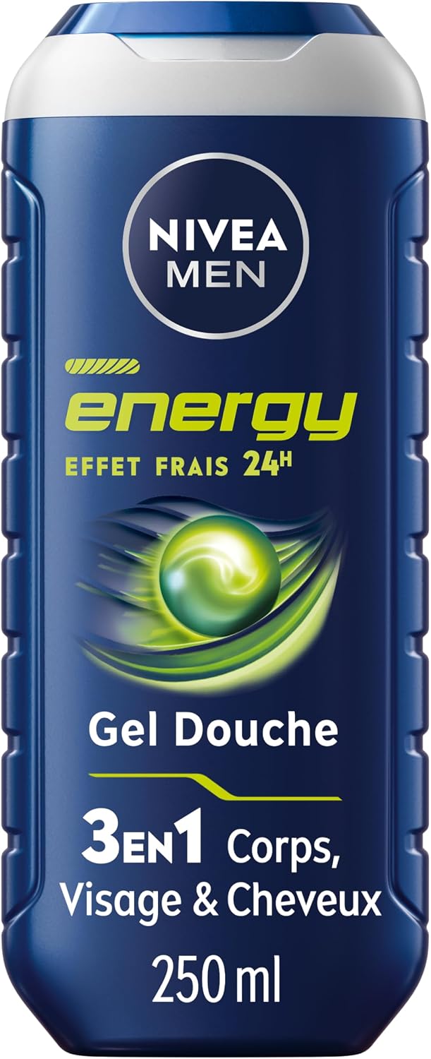 NIVEA MEN Gel Douche Energy (1 x 250 ml) - Soin lavant enrichi en extrait de menthe vivifiante - Gel douche homme 3 EN 1 — Soin nettoyant Corps Visage & Cheveux Vivifiant Effet Fraîcheur 24H - Image 1
