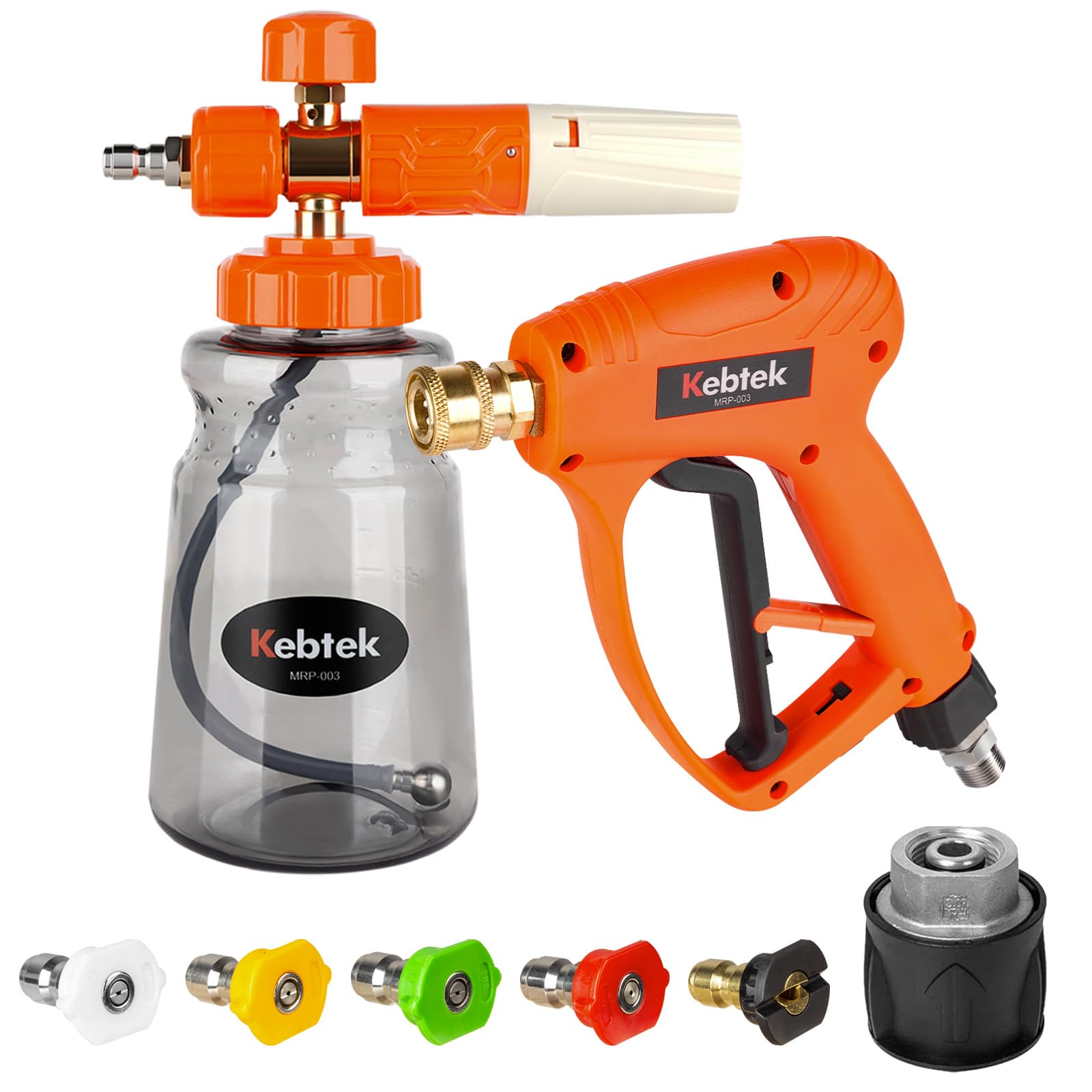 Kebtek High Pressure Washer Gun 5200 PSI with 1L Foam Cannon and 5 Nozzle Tips for Car Wash, Adapter Compatible Karcher K2-7 (MRP-003-B) - Image 1