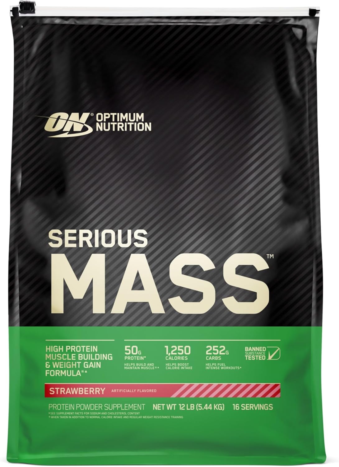 | Optimum Nutrition Serious Mass Strawberry Weight Gain Protein Powder || 12 lbs - Image 1
