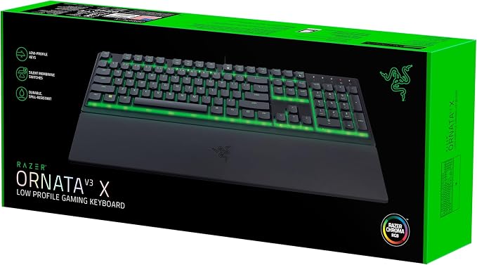 Razer Ornata V3 X, Membrane Gaming Keyboard with Silent Membrane Switch (UV Coated Button Cover, Ergonomic Wrist Rest Razer Chroma RGB), Italian Keyboard, Black - Image 1