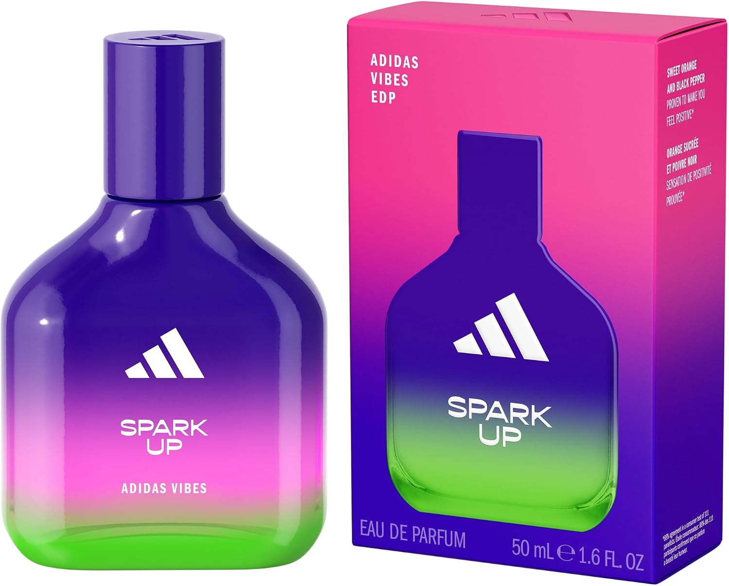 Adidas Vibes Spark Up Eau de Parfum pour tous, énergisant et intrigant Parfum Durable, Orange Douce et Poivre Noir, 50 ml - Image 1