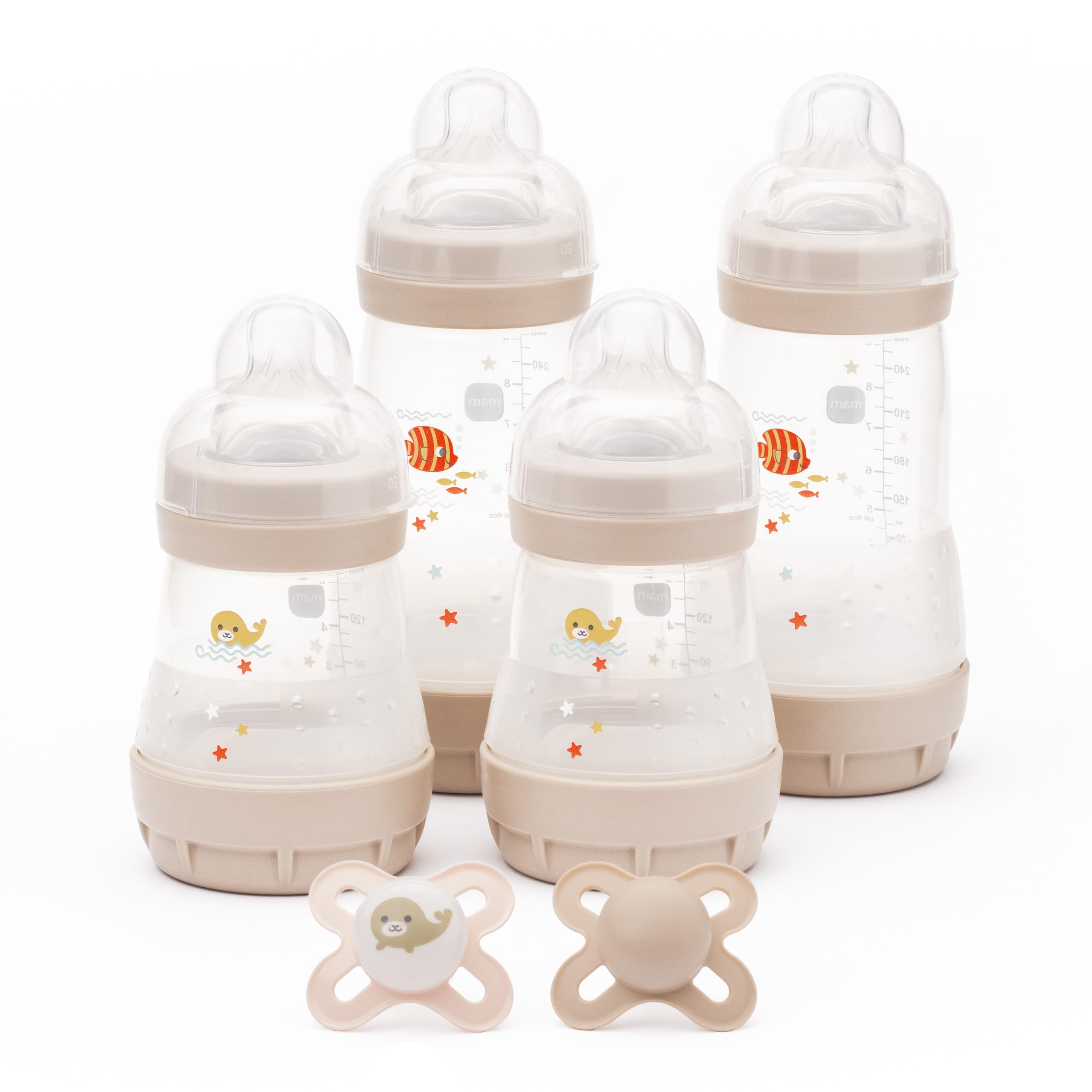 MAM Feed and Soothe Set, Anti-Colic Newborn Bottle Set Complete with Baby Soothers, Suitable from 0+ Months, Ideal Baby Gift Set For New Parents, Ivory (Designs May Vary) - Image 1