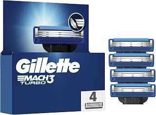 Gillette Lot De 4 Recharges De Rasoir Pour Homme Mach3 Turbo, AUTHENTIQUES, Cartouche Avec Bande Lubrifiante Pour Une Glisse Fluide, NOUVEAU Revêtement De Lame Pour Réduire La Pression Sur La Peau - Image 1