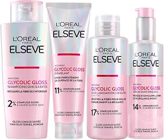 L'Oréal Paris Elvive Glycolic Gloss Après-Shampooing 150ml + Shampoing 200ml + Sérum Sans Rinçage 150ml + Traitement de Laminage 5 Minutes 200ml pour Cheveux Ternes et Poreux - 4 Flacons - Image 1