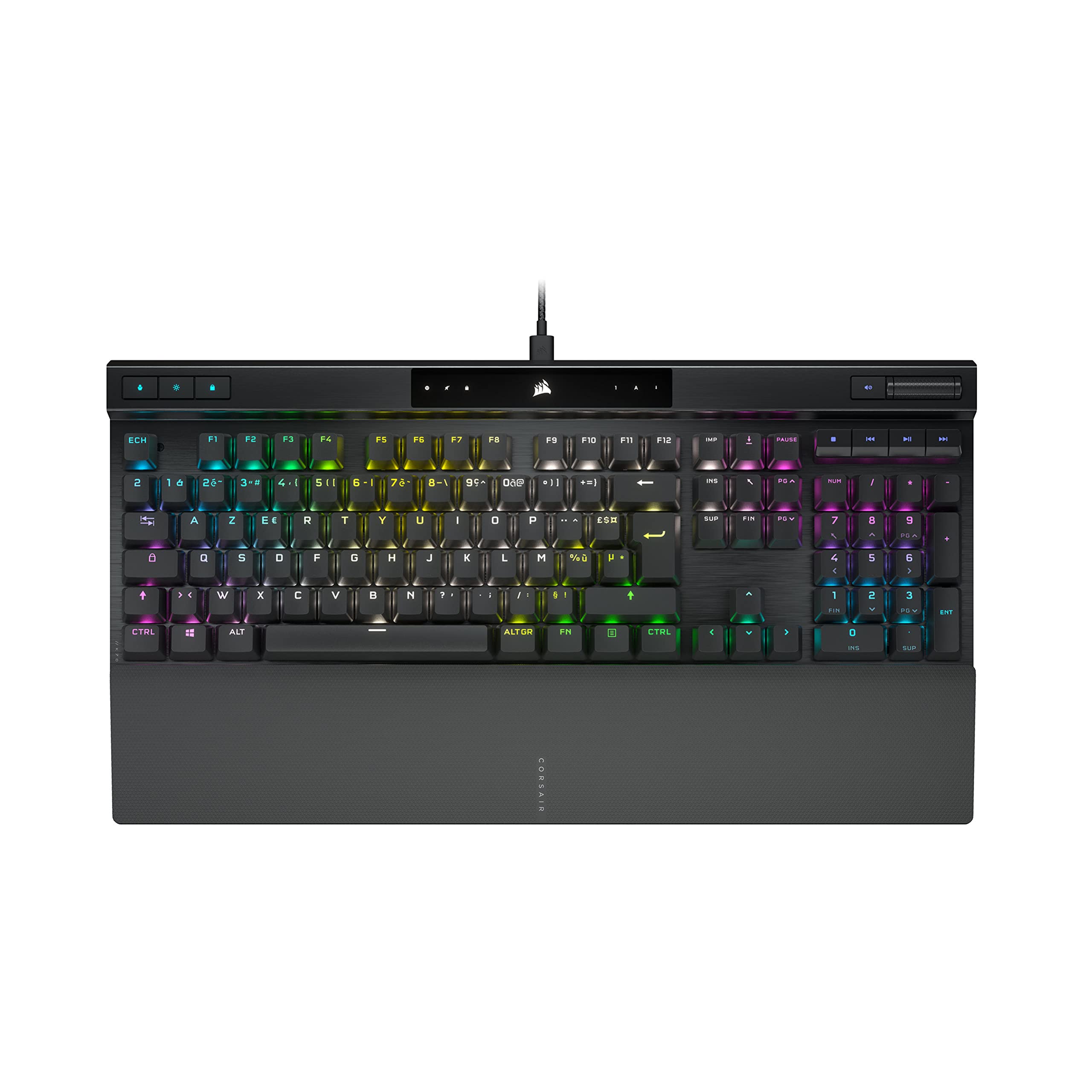 Corsair K70 RGB PRO Wired Mechanical Gaming Keyboard (CHERRY MX RGB Speed Switches, 8,000Hz Polling Rate, Dual Injection Pro PBT Keys, Soft Wrist Rest) AZERTY, FR - Black - Image 1