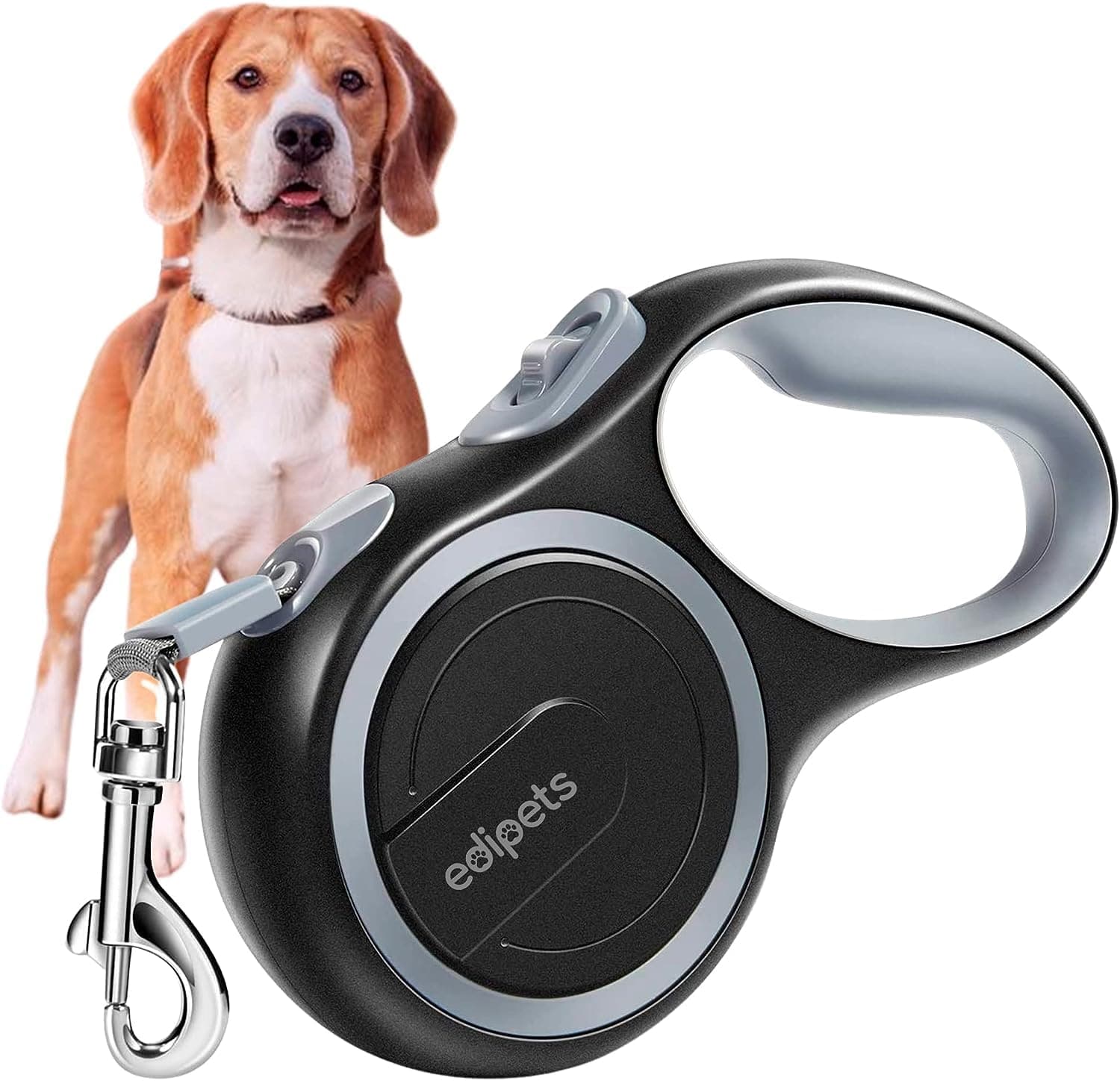 Edipets, Retractable Dog Lead, 5 and 8 Metres, Flexible Lead for Training and Walking (Grey, 8 m)