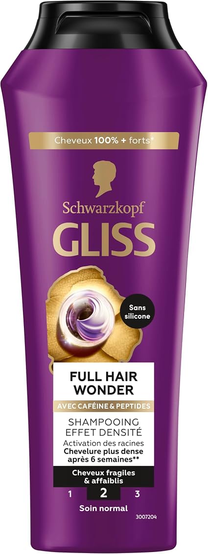 Gliss - Schwarzkopf - Care shampoo - Full Hair Wonder - Density effect - Silicone-free - Root activation - Fragile and weakened hair - Cafeine and Peptides - 100% stronger hair - 250 ml - Image 1