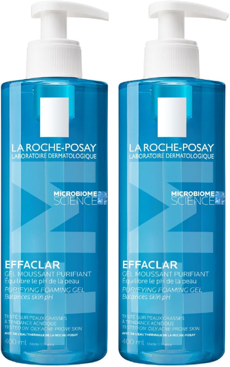 La Roche-Posay | Effaclar gel moussant purifiant nettoyant peau grasse | Nettoyant visage | Nettoie, purifie & réduit les imperfections | Pour peaux grasses, sensibles & acnéiques | Lot de 2 x 400ml - Image 1