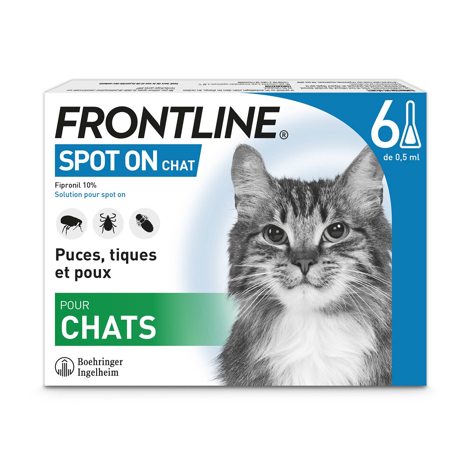 FRONTLINE Spot-On Cat Anti-Fleas, Ticks & Lice Crushers – Protects for 4 Weeks Against Fleas/2 Weeks Against Ticks – Made in France – 6 Pipettes - Image 1