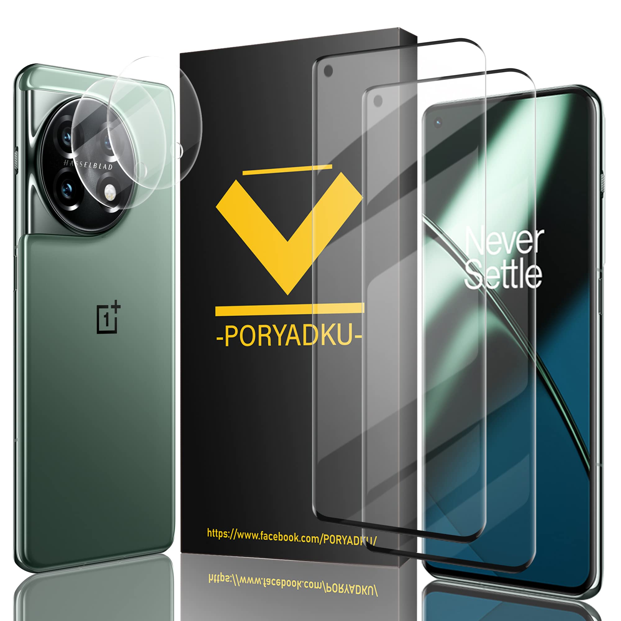 2 Pieces Tempered Glass for Oneplus 11 and 2 Lens Protectors, Fingerprint Unlock, 3D Cover, Bubble Free, 9H Hardness, HD Glass - Image 1