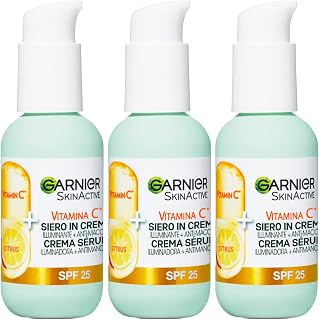 Garnier SkinActive Sérum Visage Vitamine C en Crème 2en1 Illuminateur et Anti-Imperfections SPF 25 pour Peaux Ternes et Inégales Formule à la Vitamine C et à l'Extrait d'Agrumes - 3 Flacons de 50ml - Image 1