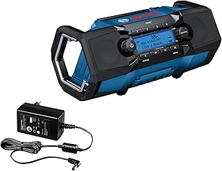 Bosch Professional 18V System radio de chantier sans-fil GPB 18V-2 SC (réception via DAB+, Bluetooth, FM et AUX, avec 1 bloc secteur, 1 câble AUX, 1 pile bouton au lithium de 3V CR2032) - Image 1
