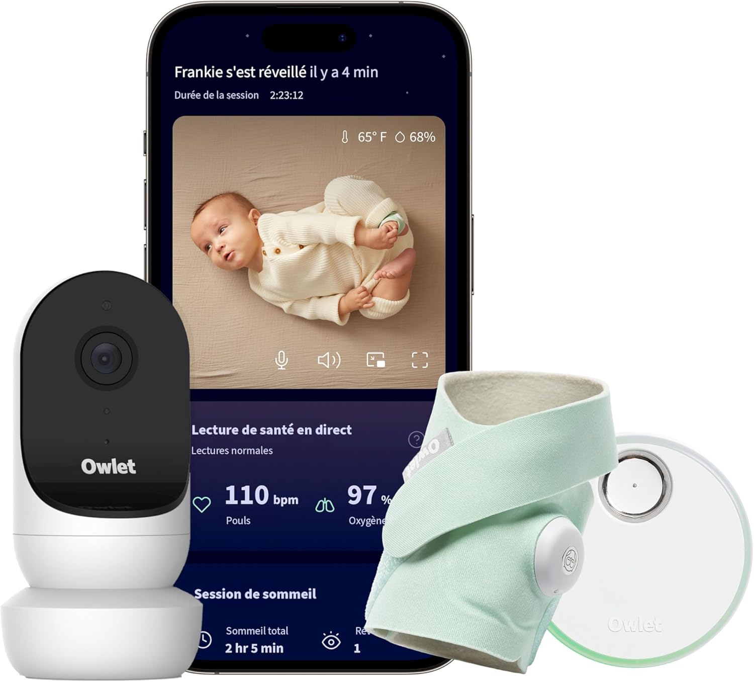 Owlet® Dream Duo 2 Système de surveillance intelligent pour bébé : Dream Sock® & Owlet Cam 2- Suivi du pouls et de l'oxygène et vidéo HD - Mint - Image 1