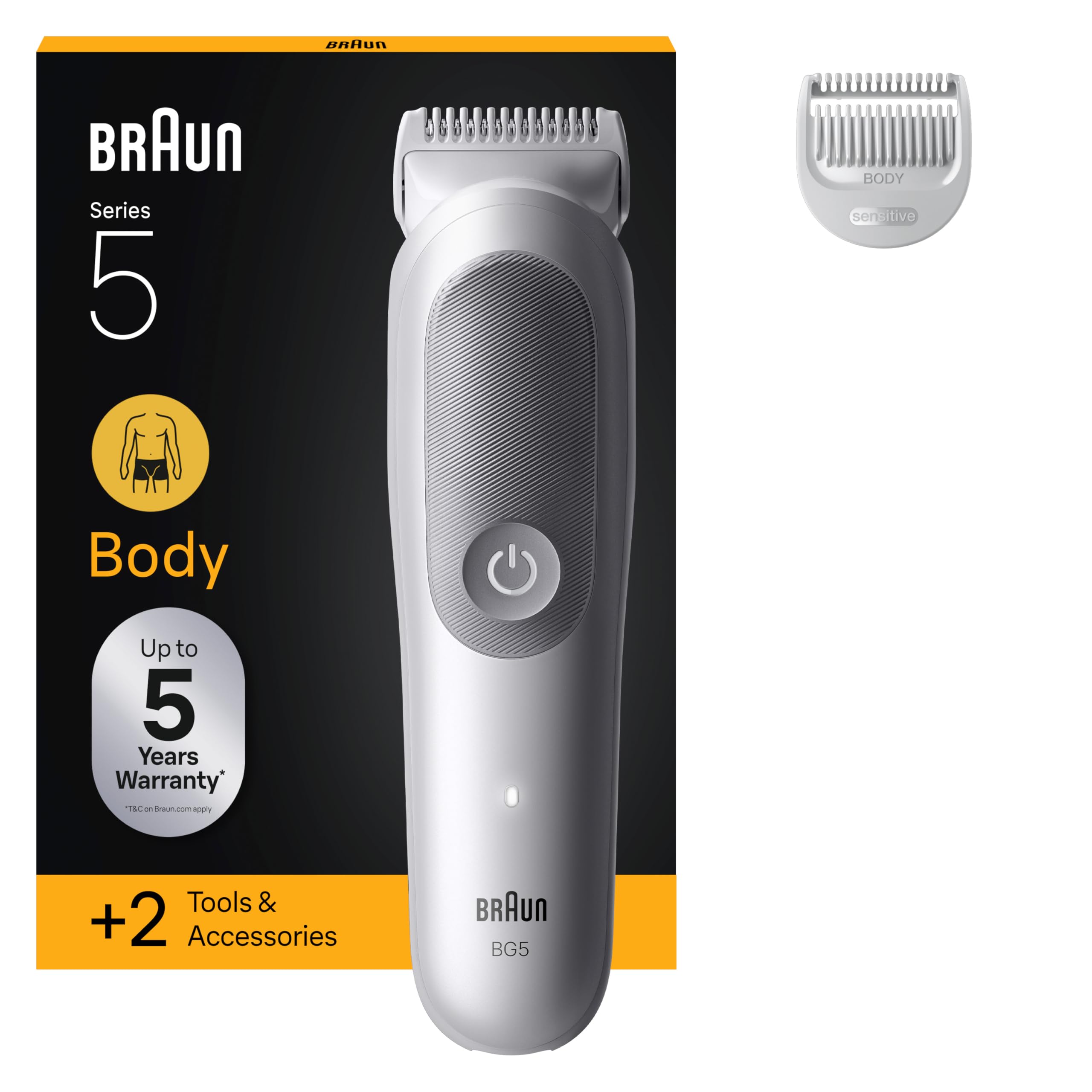 Braun Series 5 Body Trimmer + 2 Shaving Tools with SkinGuard Blade, 100 Min Battery Life, Soft for Sensitive Areas, Shave Your Hair with Accessories, Waterproof, BG5500, Grey - Image 1