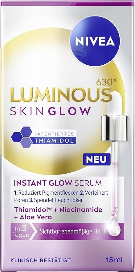 NIVEA LUMINOUS630 Skin Glow Instant Glow Lightweight Highly Effective Face Serum for Radiant and Even Skin, Facial Care with Thiamidol, Niacinamide and Aloe Vera (15ml) - Image 1