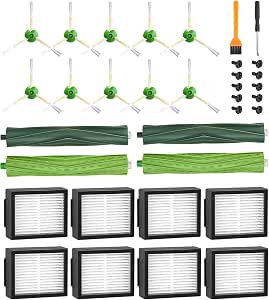 Replacement Parts for iRobot Roomba E5 E6 i7 i7+ i3 i3+ i4 i4+ i6 i6+ j7 j7+, Replacement Accessories Kits for Roomba i/e/j Series, 4 Rubber Brushes, 8 HEPA Filter, 10 Side Brushes - Image 1