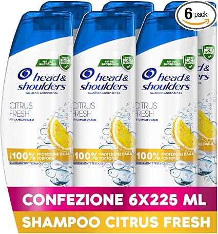 Head & Shoulders Citrus Fresh Anti-Dandruff Shampoo for Oily Hair, Dandruff Protection for Skin and Hair, Clinically Provented, Dermatologically Tested, 225ml x 6 - Image 1
