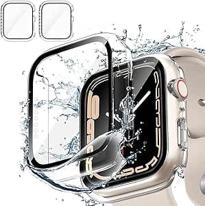 Unnderwiss 2-Piece Transparent PC Case Compatible with Apple Watch Series 40 mm Series 6 5 4 Se with Tempered Glass Screen Protector, HD Clear Ultra Thin Anti-Shock Protection iWatch (40 mm)