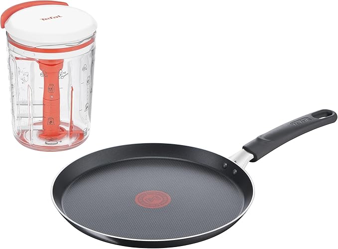 Tefal Day By Day On Crepe Frying Pan, 25 cm, Non-Stick Coating, Suitable for All Heat Sources Except Induction B56410AZ + Tefal Crepes Express, 900 ml, K1844404 - Image 1