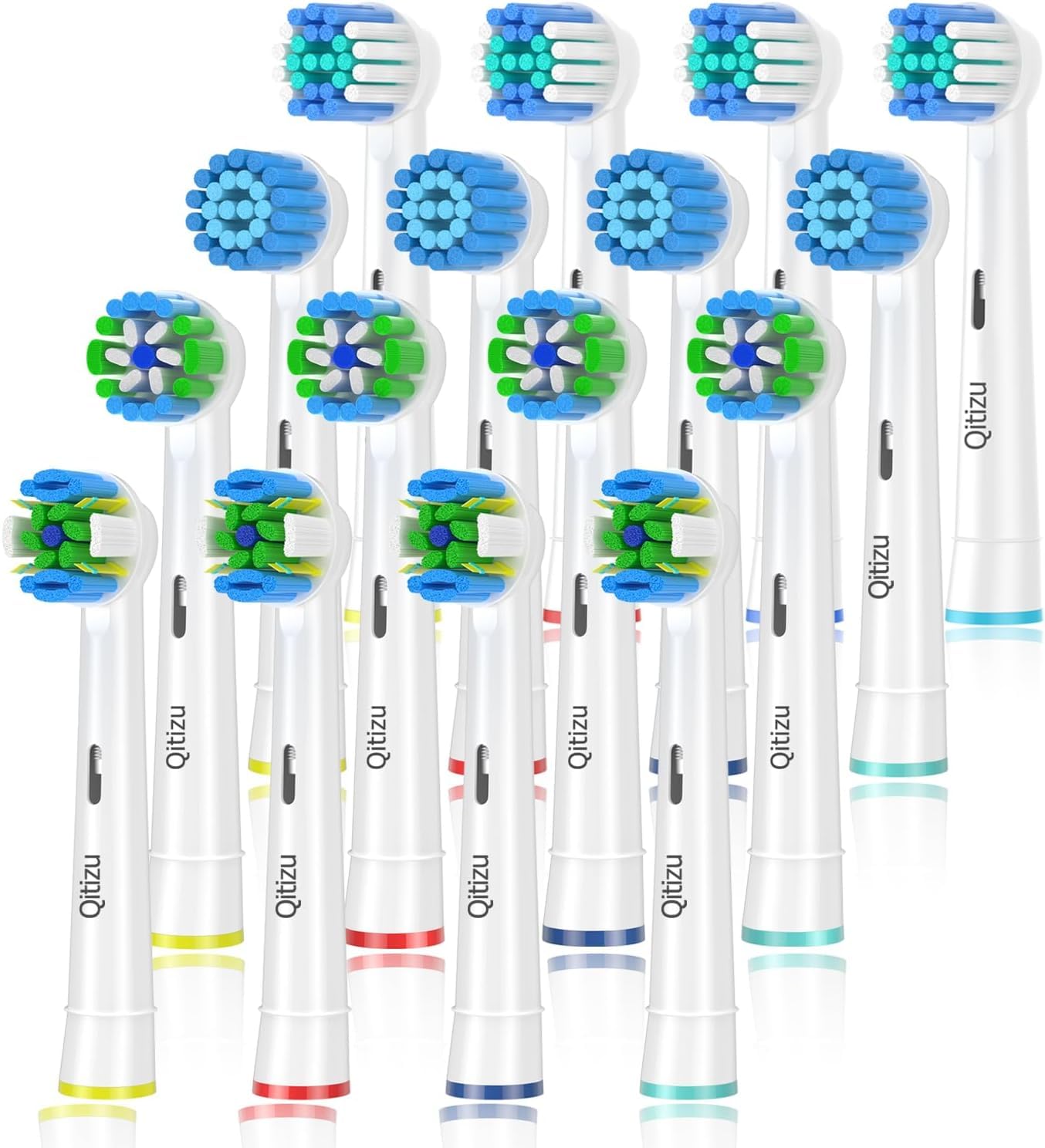 Qitizu Toothbrush Heads Compatible with Braun Oral-b, Replacement Heads for Oral-B Electric Toothbrush, Include Precision, Floss, Cross, Sensitive (16 White) - Image 1