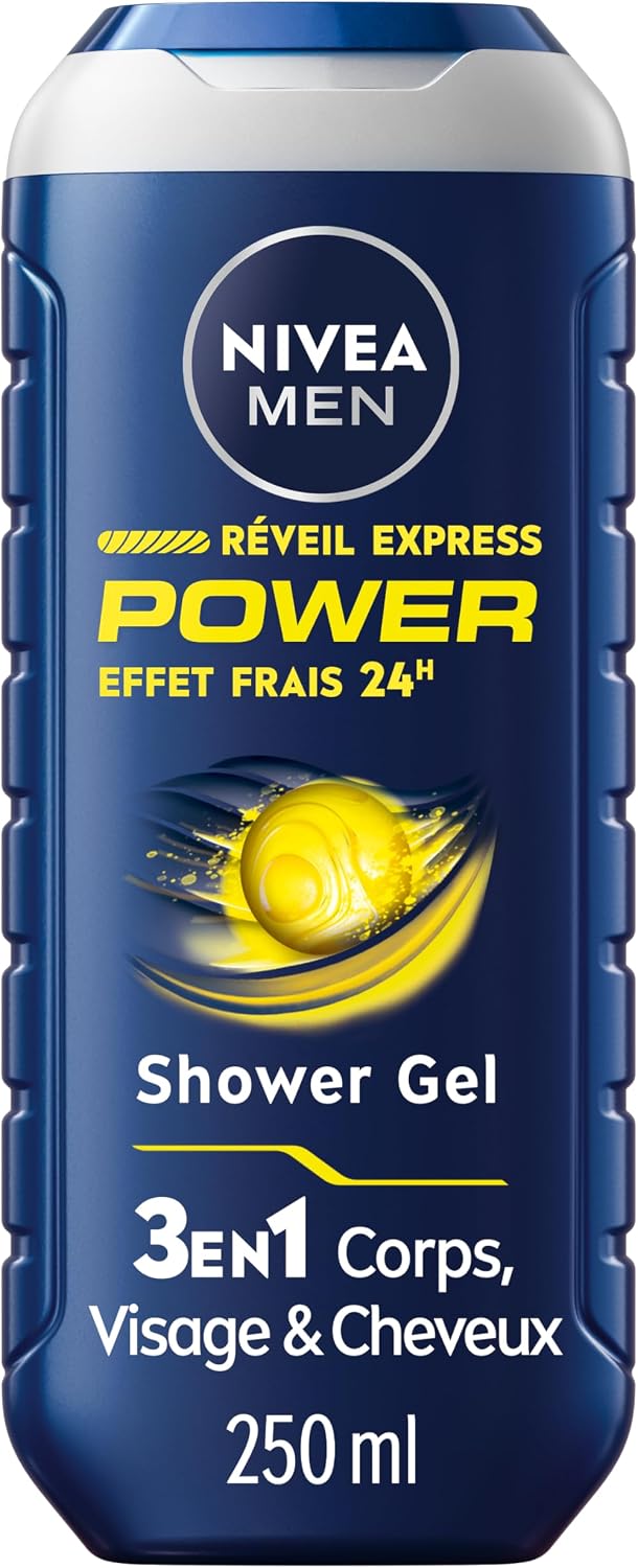 NIVEA MEN Gel douche Réveil Express Power (1 x 250 ml) — Soin lavant vivifiant enrichi en Infusion d'Agrumes — Gel douche homme 3 EN 1 — Soin nettoyant Corps Visage & Cheveux Effet Frais 24H - Image 1
