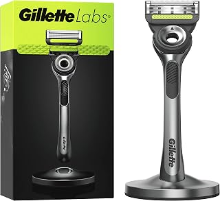 Gillette Labs Rasoir Homme Avec Barre Exfoliante, Manche Réutilisable, Noir, Cartouche De Recharge GilletteLabs A 5 Lames De La Marque, Rasage Du Visage Confortable, Coffret Avec Socle Magnétique - Image 1