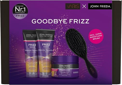John Frieda Varis Miracle Repair Kit - Contents: Shampoo, 250ml/Conditioner, 250ml/Miracle Cure, 250ml/Varis Smoothing Brush - Frizz Ease Series - Stylist-Inspired - Image 1