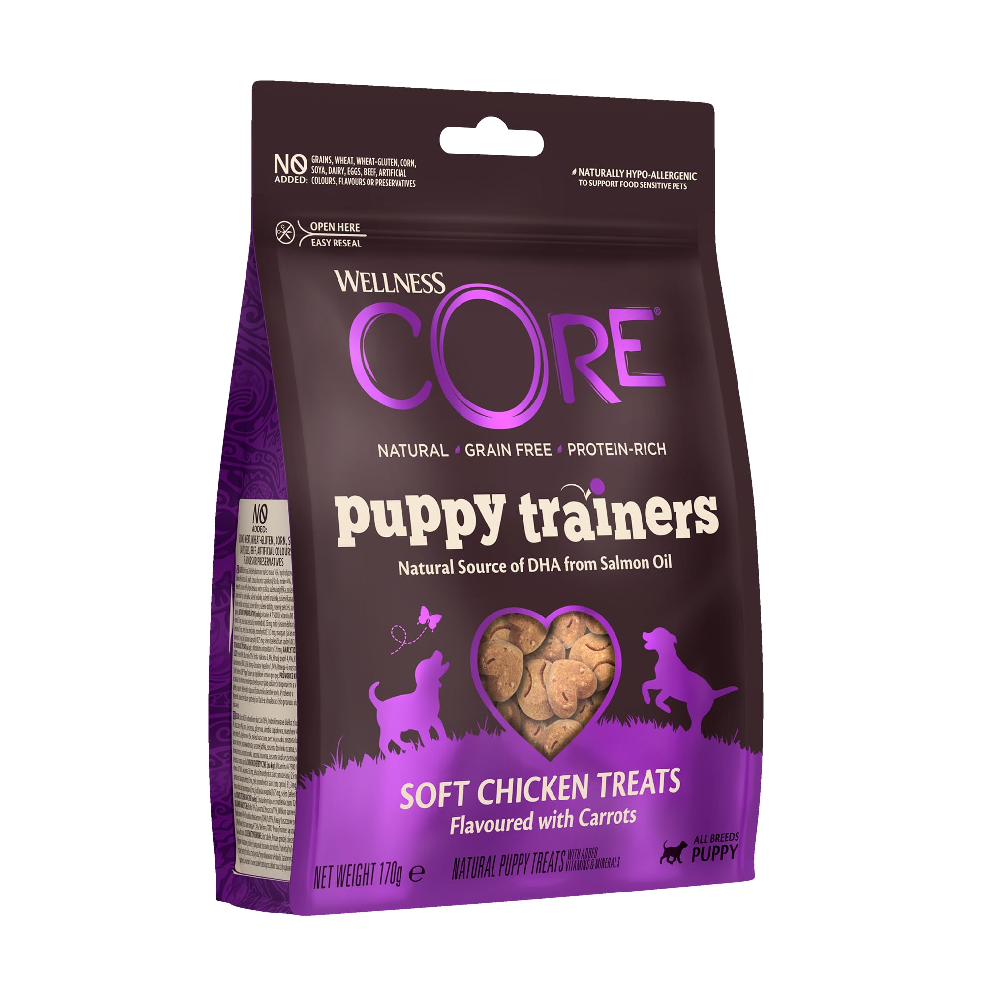 Wellness CORE Training Treats 170 g, Chicken/Carrots - Puppy Treats, Grain Free, Natural, Hypoallergenic, High Protein, High Meat Content, Perfect for Learning - Image 1
