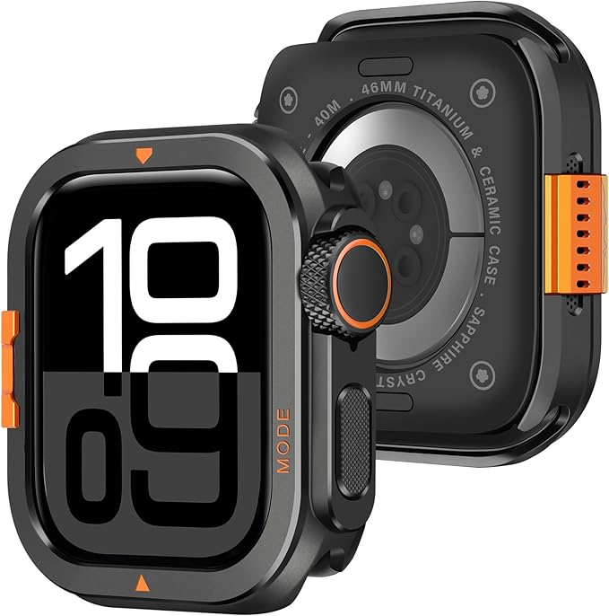 Amizee Metal Case Compatible with Apple Watch Series 11/10 46mm with Back Cover, Heavy Duty Protective Anti-Scratch Case for iWatch 46mm, Black - Image 1