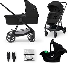 Kinderkraft NEWLY 3 in 1 Stroller, With Car Seat MINK PRO I-Size 2 in 1 360 Degrees, Stroller Cane, Trio, Travel System, Baby Pram, Accessories, Adapters, Carrycot, Up to 22 kg, Black - Image 1