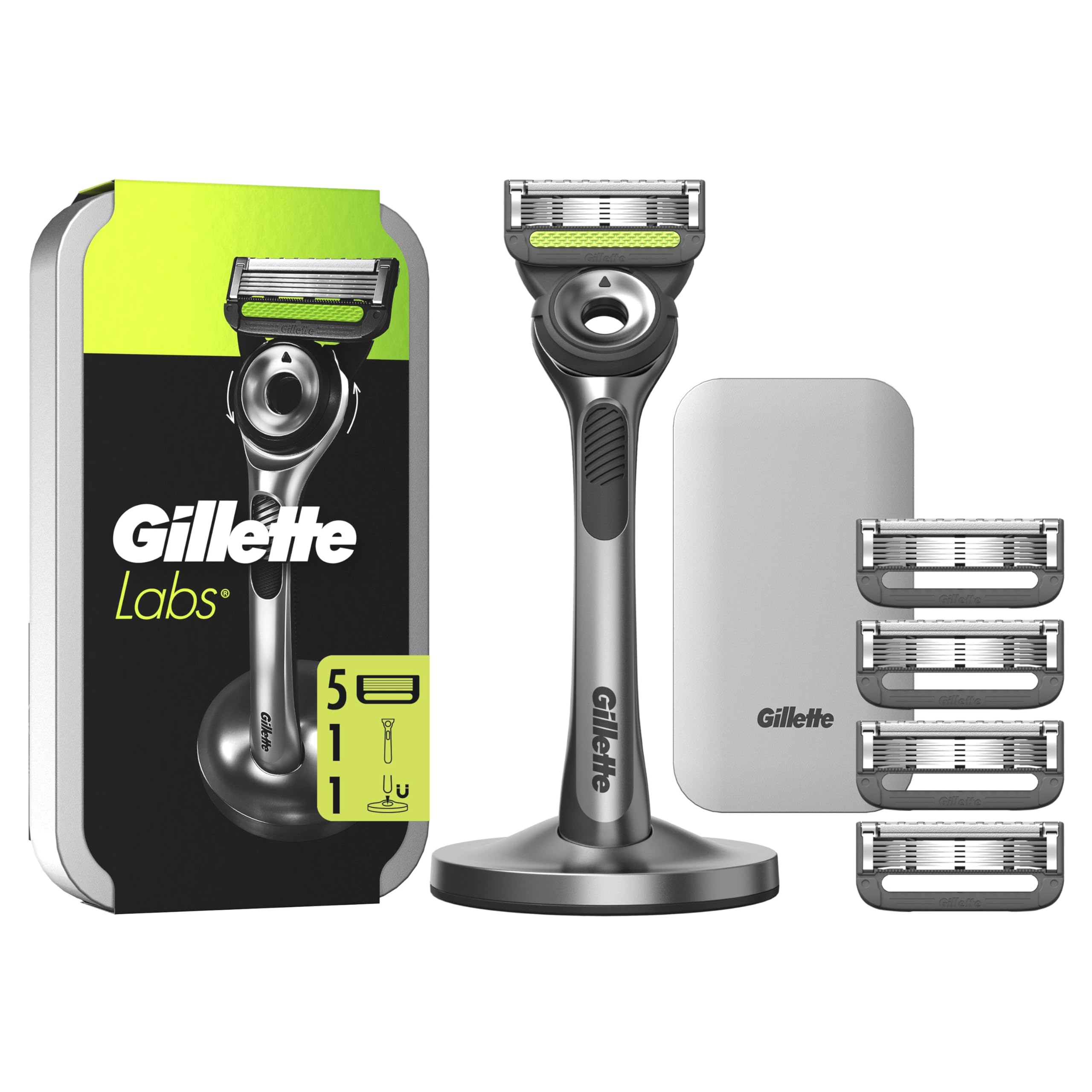 Gillette Labs Men's Razor With Exfoliating Bar, Reusable Handle, With 5 Refill Cartridges GilletteLabs Has 5 Best Brand Blades, Comfortable Face Shaving, Magnetic Base - Image 1