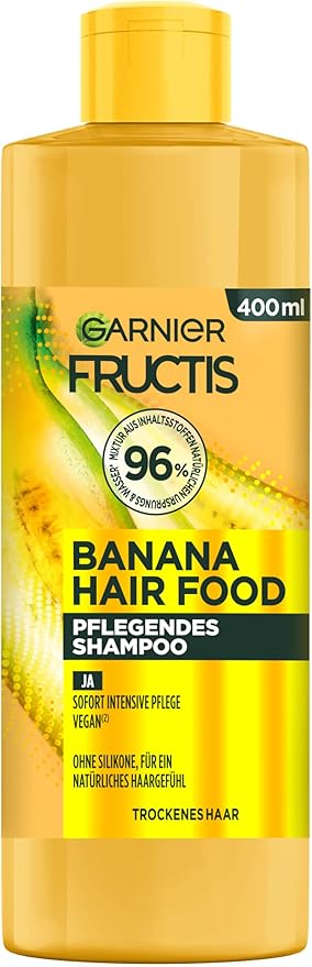 Garnier Fructis Banana Shampoo for Damaged Hair, Gentle Cleansing with Light Foam, for Flexibility and Cared for Hair, Vegan Formula, Paraben Free, 3-in-1, 400 ml - Image 1