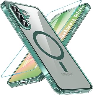 OWKEY Coque pour Samsung Galaxy A56 5G Compatible avec MagSafe avec Verre Trempé, Magnétique Protection Samsung A56 Transparent Étui Arrière Housse Fine Antichoc Extérieur Case pour Galaxy A56, Vert - Image 1