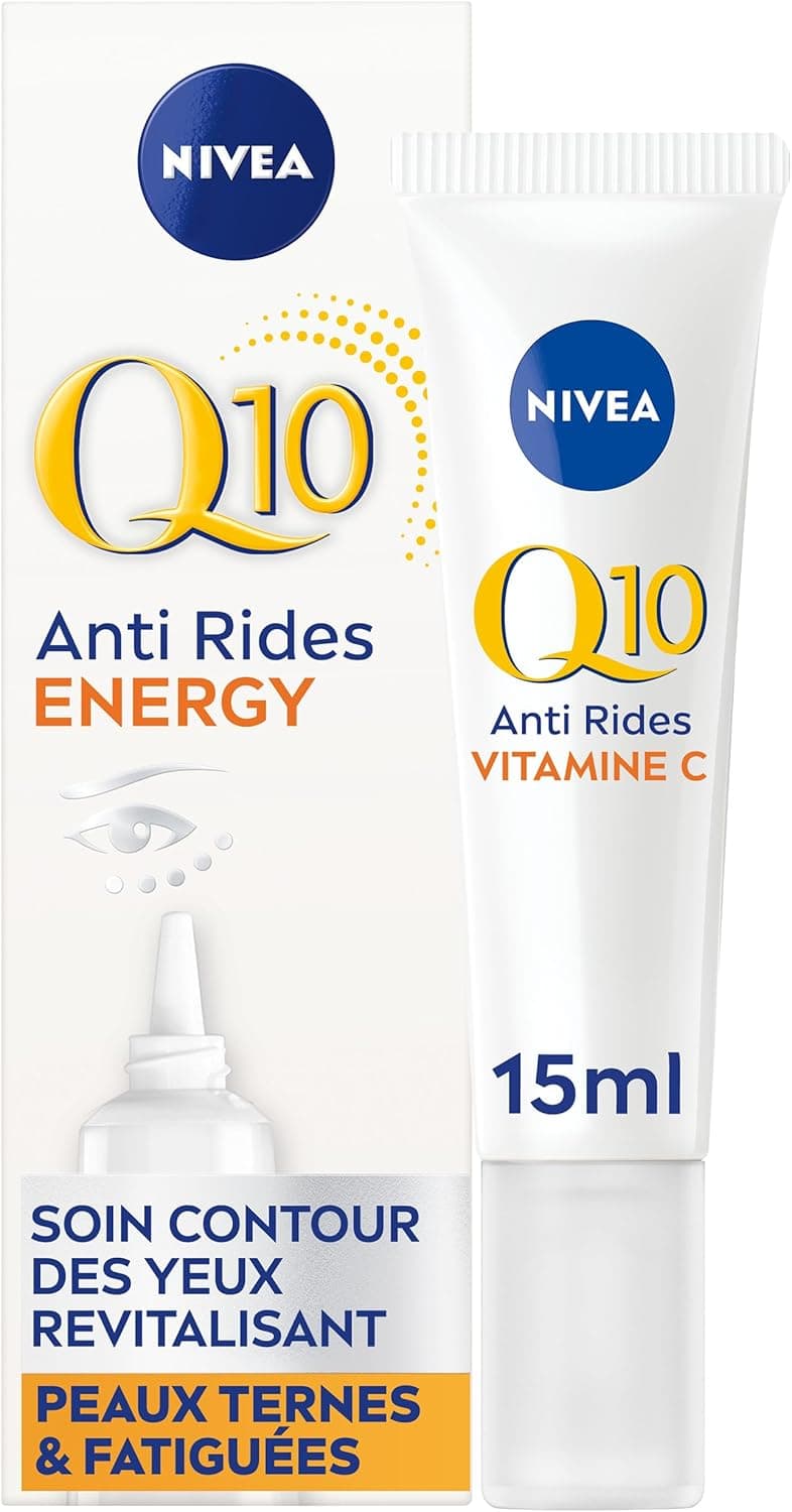 NIVEA Q10 Energy Soin Contour des Yeux (1x15 ml), crème anti rides yeux enrichie vitamine C & Guarana antioxydants, crème anti-âge anti-cerne yeux peaux ternes et fatiguées