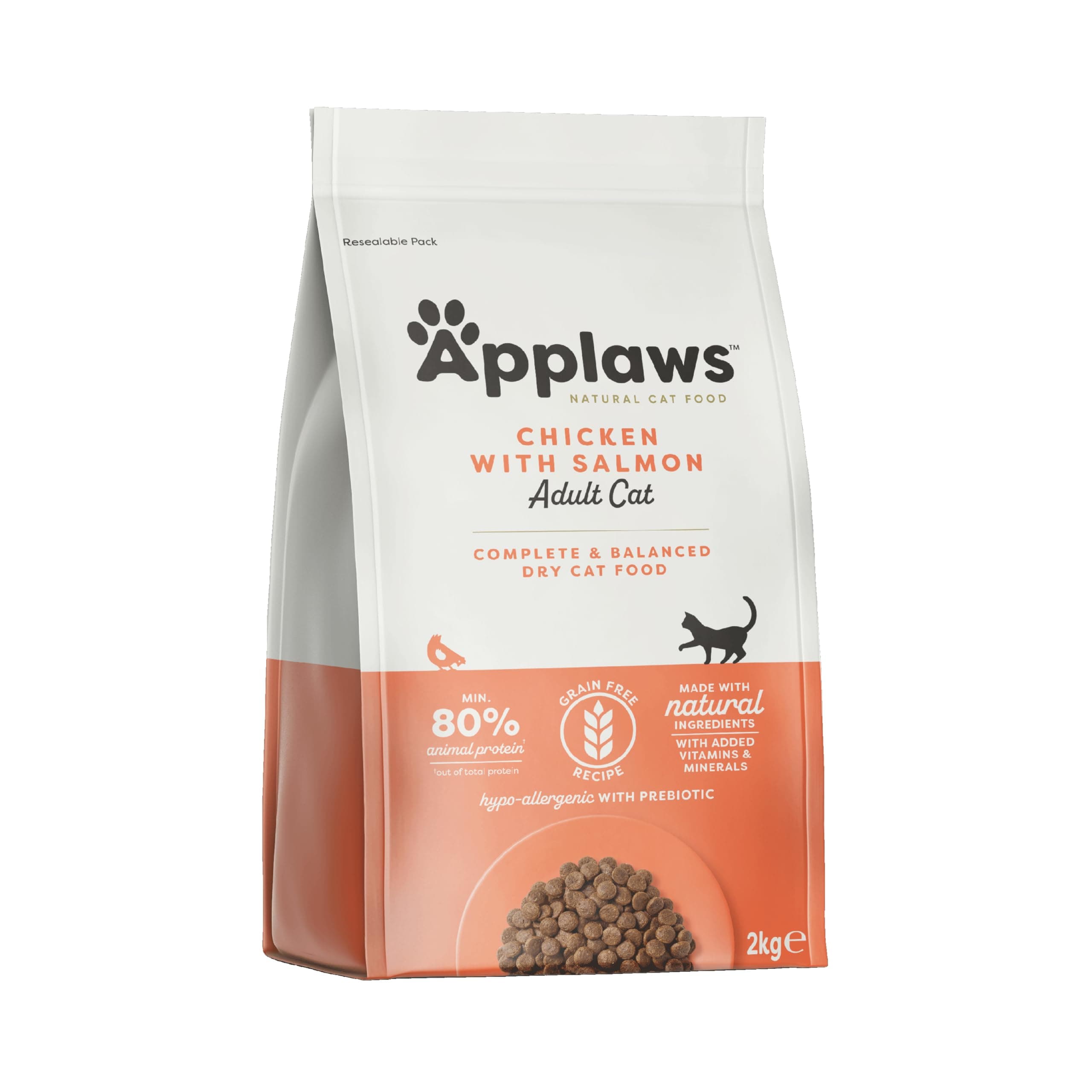 Applaws 100% Natural Dry Food for Adult Cats Chicken and Salmon Dry Food - 2kg Resealable Bag