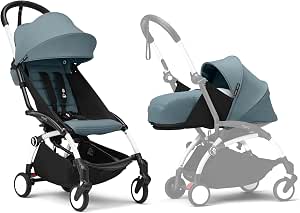 Stokke YOYO3 Stroller with Newborn and 6+ Colour Pack - Includes White Frame, YOYO 6+ Colour Pack (Aqua) and Newborn 0+ Pack (Aqua) - Image 1