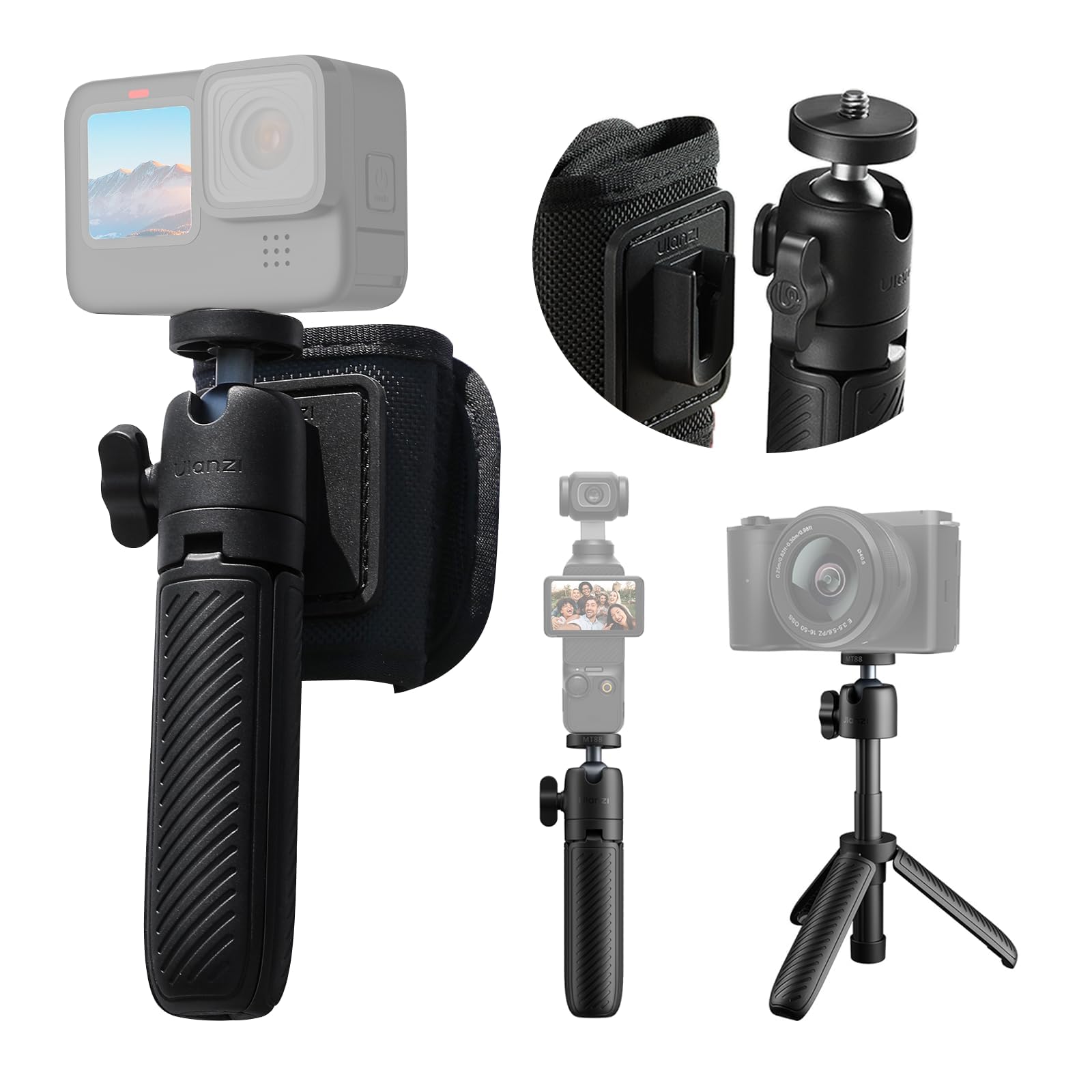 ULANZI MT88 Mini trépied, perche à selfie avec fermeture Velcro et adaptateur pour caméra d'action, trépied de table avec griffe froide, trépied pour DJI Pocket3, pour Insta 360 X5, et caméra d'action - Image 1