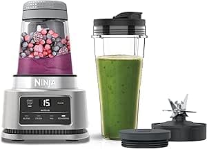 Ninja Foodi Power Nutri Blender 2-in-1 Blender for Smoothie Bowls and Iced Drinks, Automatic Programs, 700 ml Tumbler and 400 ml Bowl with Motorized Paddle 1100 W, Silver CB100EU