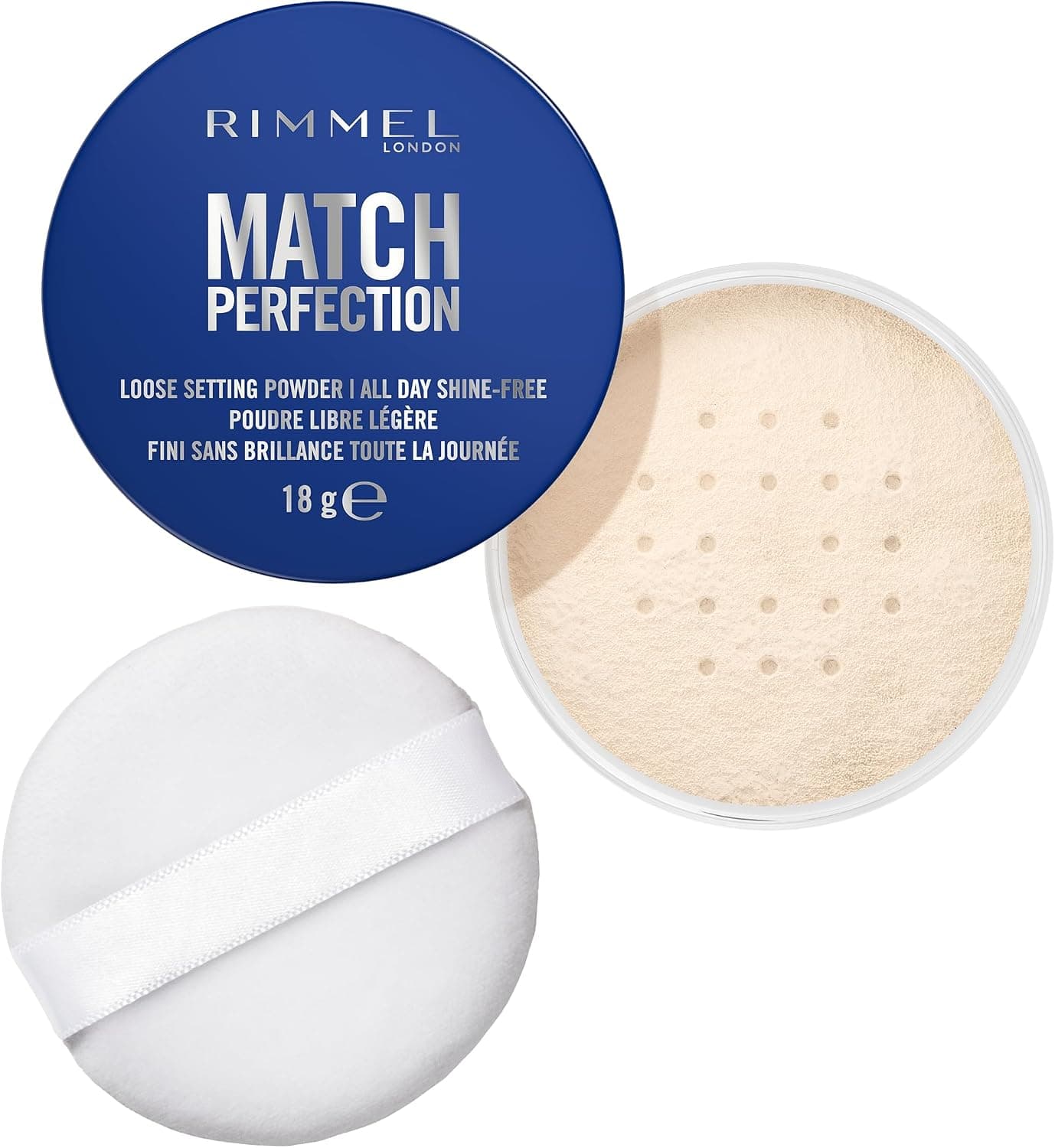 Rimmel London Match Perfection Poudre de fixation libre, Formule légère, Fini Mat, Maquillage Vegan,18 g, 001, Translucent