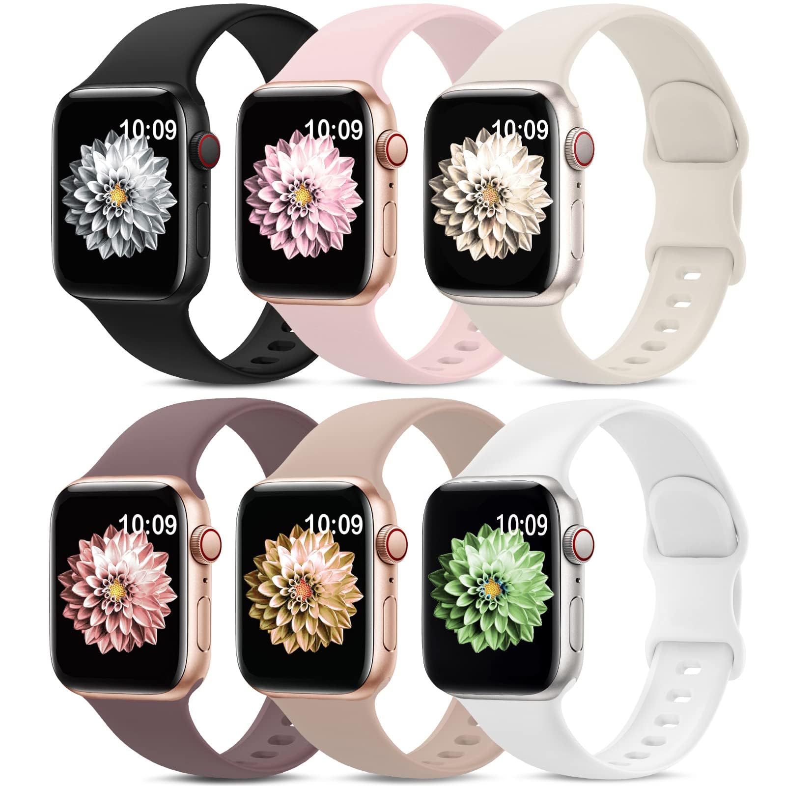 AMSKY 6pcs Silicone Strap Compatible with Apple Watch Band 40mm 44mm 42mm 46mm 41mm 45mm 38mm 49mm Women Men Sport Compatible with Apple Watch Series 11 10 9 8 7 6 5 4 SE 3 2 1 - Image 1