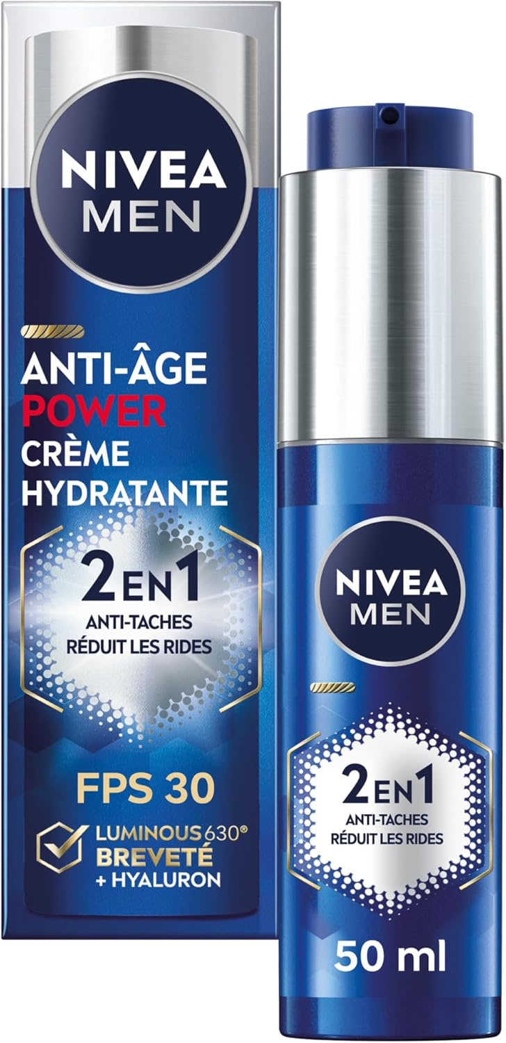 NIVEA MEN Crème hydratante Power 2-en-1 LUMINOUS630® anti-âge & anti-taches (1 x 50 ml), Crème visage pour homme enrichie en acide hyaluronique, Soin de jour SPF 30 pour toutes les peaux - Image 1