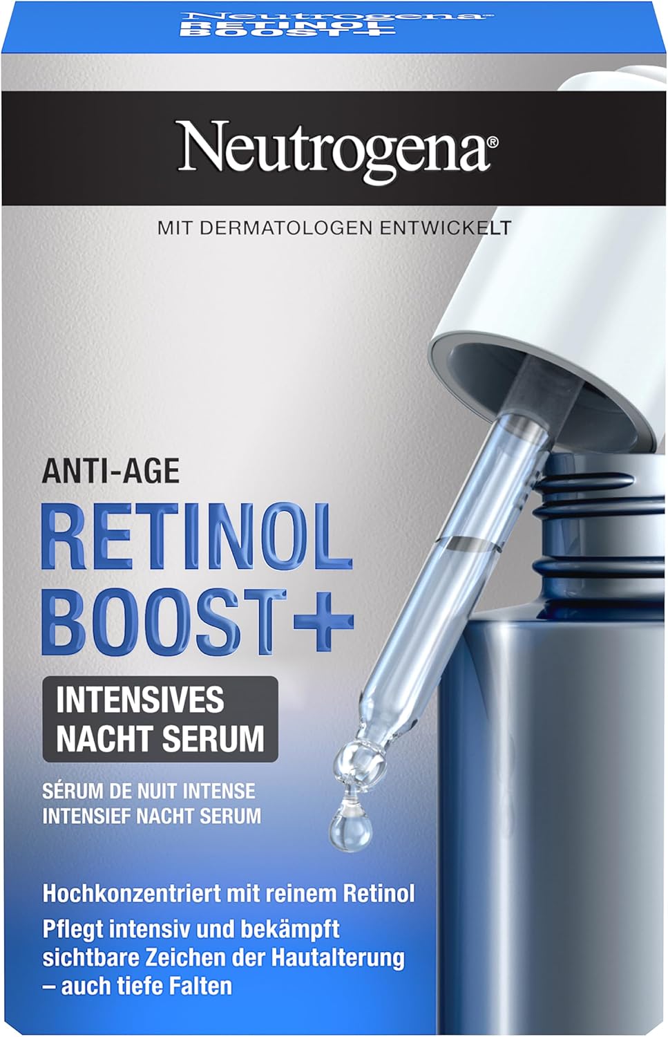 Neutrogena Retinol Boost+ Sérum de nuit intense (30 ml), sérum anti-âge hautement concentré avec rétinol pour une peau jeune et saine - Image 1