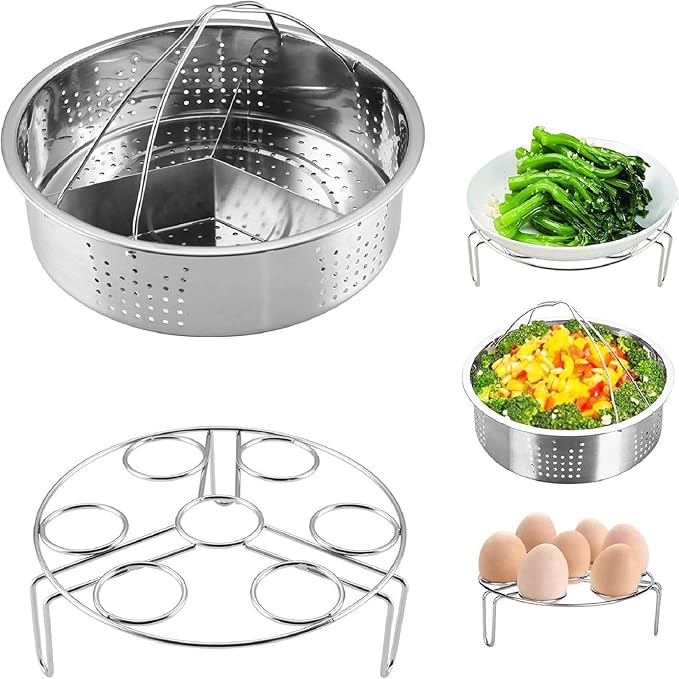 3 Pcs Pressure Cooker Accessories Steamer Basket with Egg Rack Separator Compatible with Instant Pot Pressure Cooker Stainless Steel - Image 1
