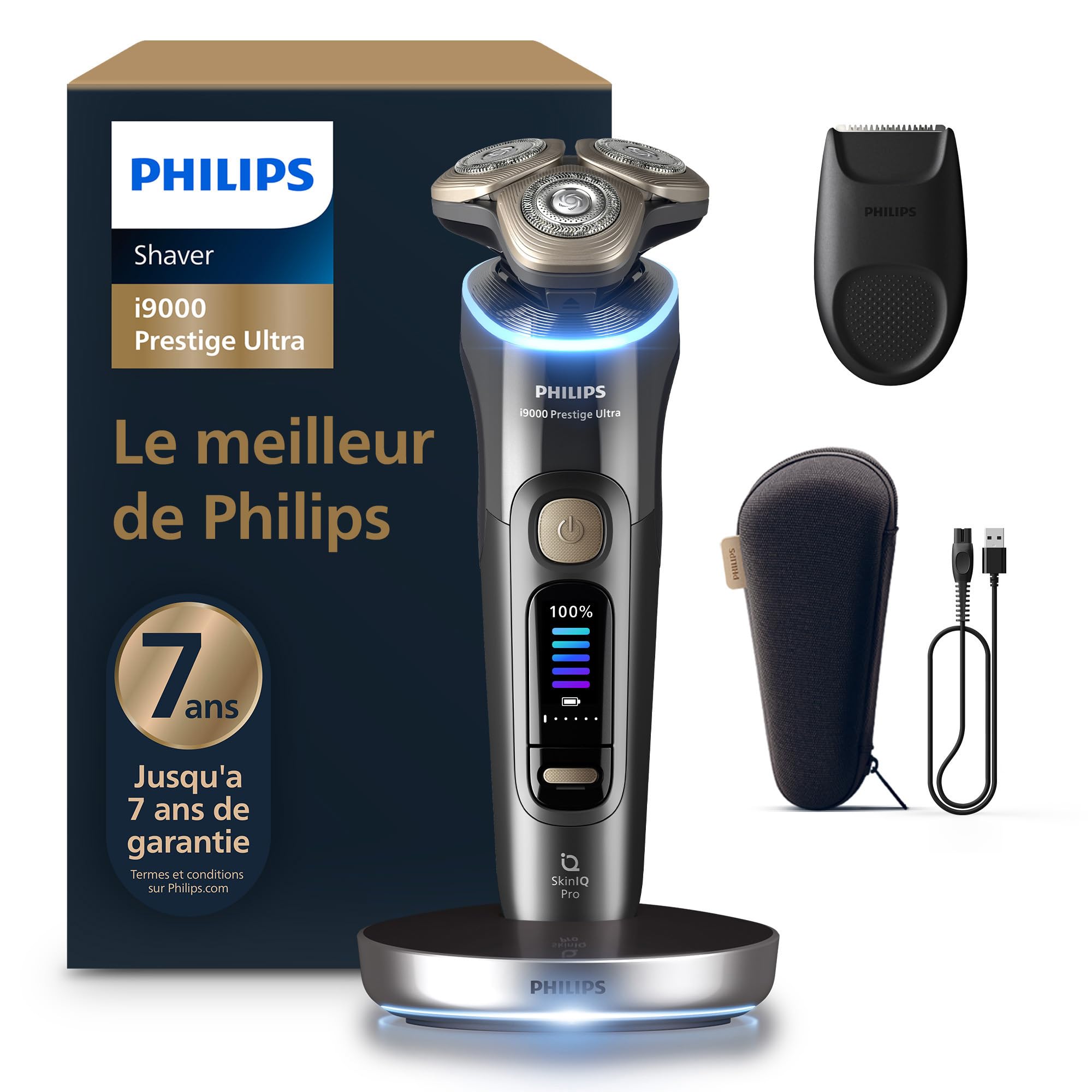 Philips i9000 Prestige Ultra Shaver, Wet and Dry Electric Shaver, Skin IQ Pro Technology, Triple Lift & Cut System, 360° Rotating NanoTech Precision Blades, 5 Shaving Modes, XP9402/11 - Image 1