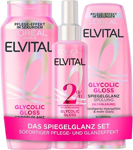 L'Oreal Paris Elvital Glycolic Gloss Mirror Shine Kit with Shampoo, Conditioner and Leave-In Serum - Image 1