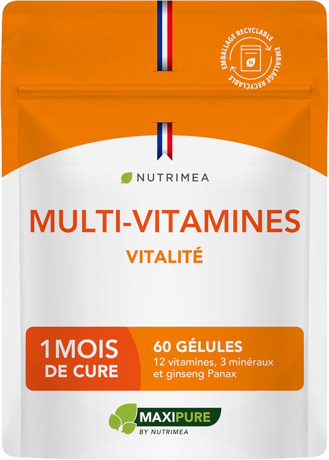 Multivitamins and Minerals - With Ginseng - Vitamins A, B1, B2, B3, B5, B6, B8, B9, B12, C, D3, E, Magnesium, Selenium and Zinc - Energy, Vitality, Immunity - Made in France - Nutrimea - Image 1