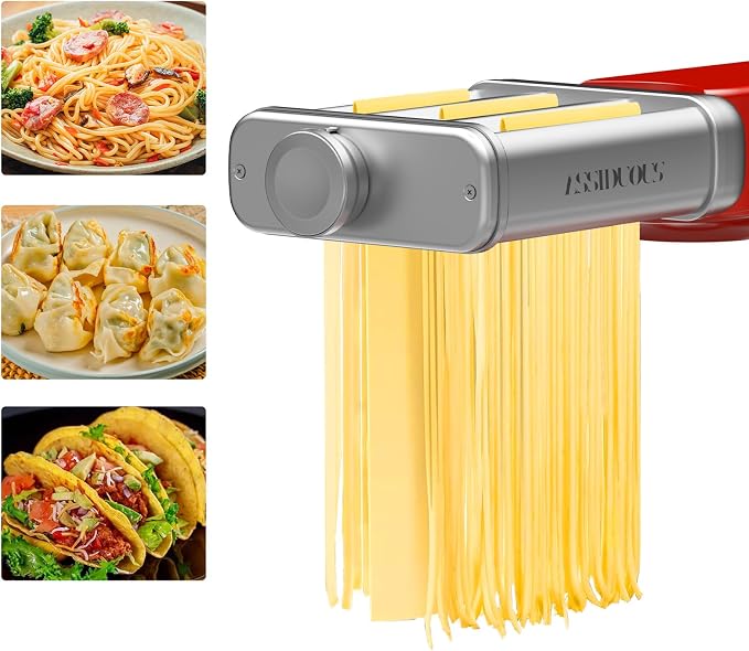 Pasta Accessory Kit for Kenwood KVC/KVL Food Processor, 3 in 1 Stainless Steel Pasta Maker with Pasta Roller, Spaghetti Cutter and Fettuccine Pasta Maker - Image 1