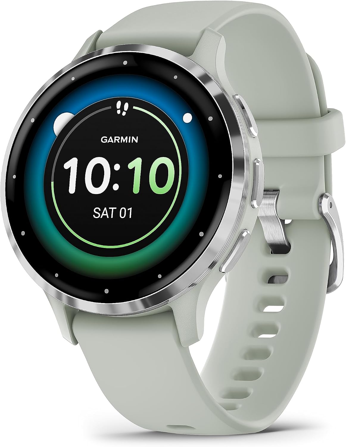 Garmin Venu 3S - Montre connectée GPS Sport et santé - Silver avec Bracelet Vert Sauge - Image 1